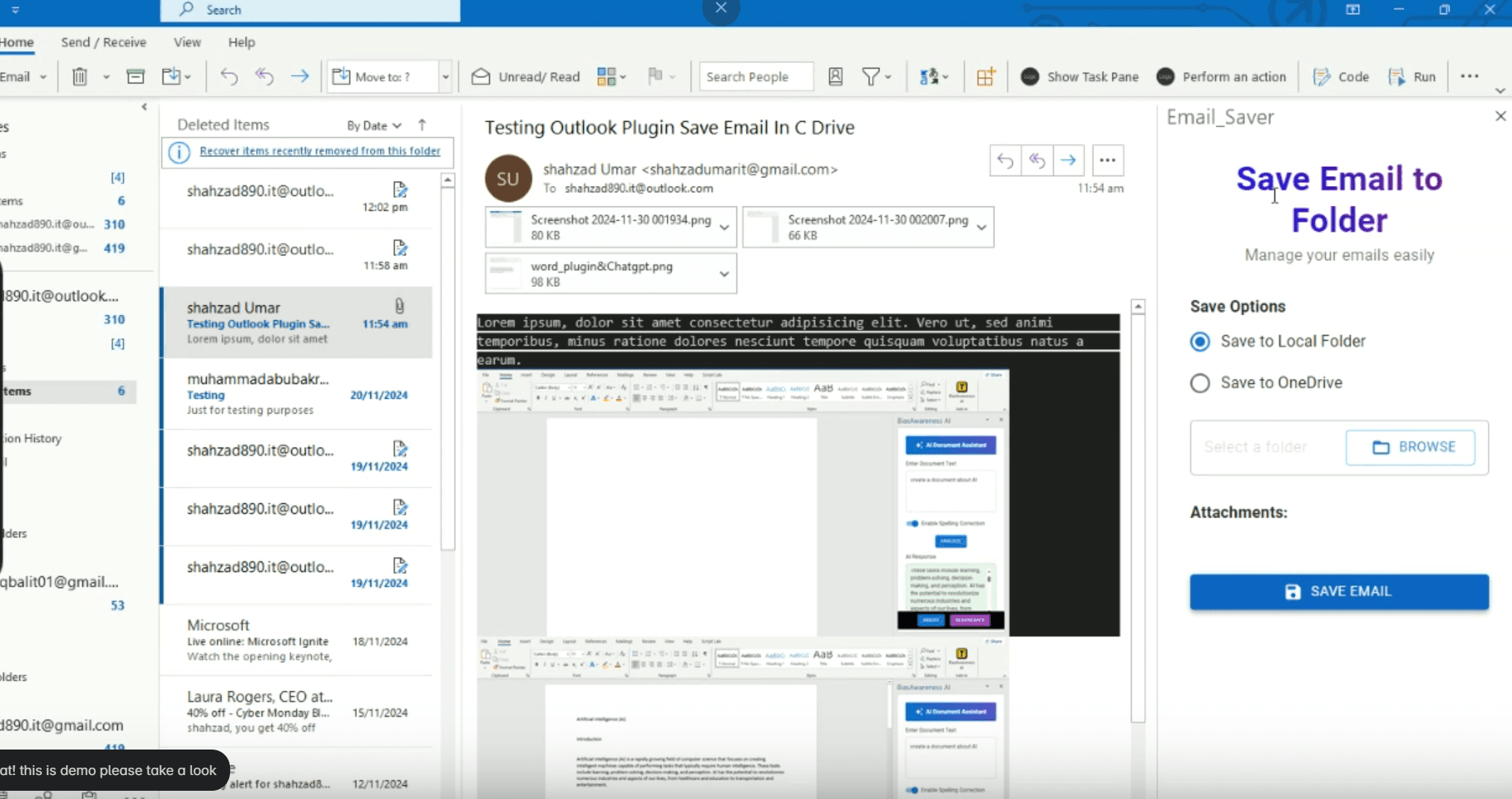 Email Saver C Drive — Outlook Add-in