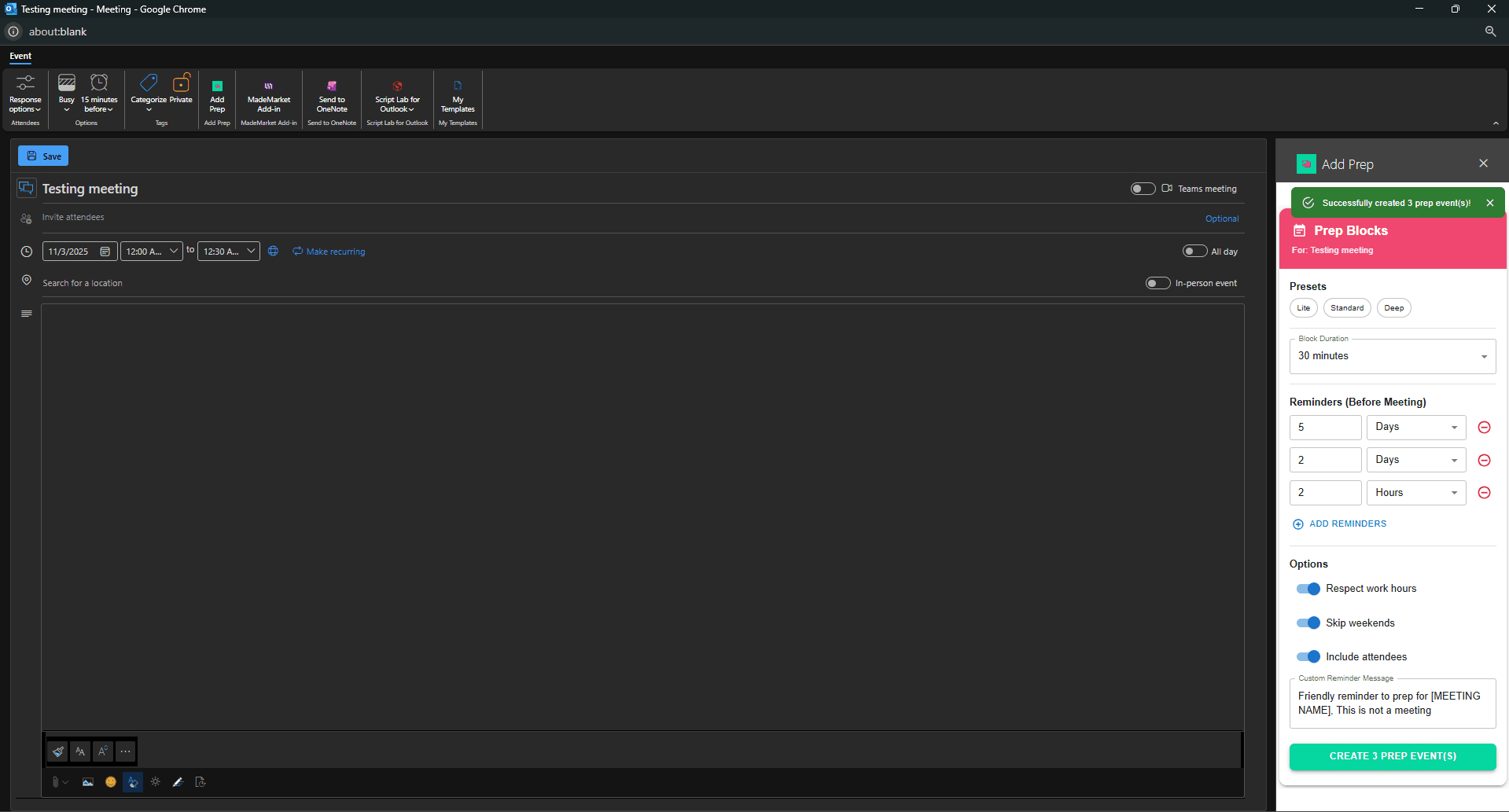 Prep Reminder Outlook Calender screenshot 2