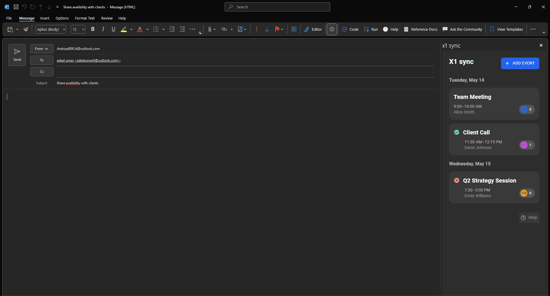 X! Sync Calender Meeting Outlook Add In screenshot 3