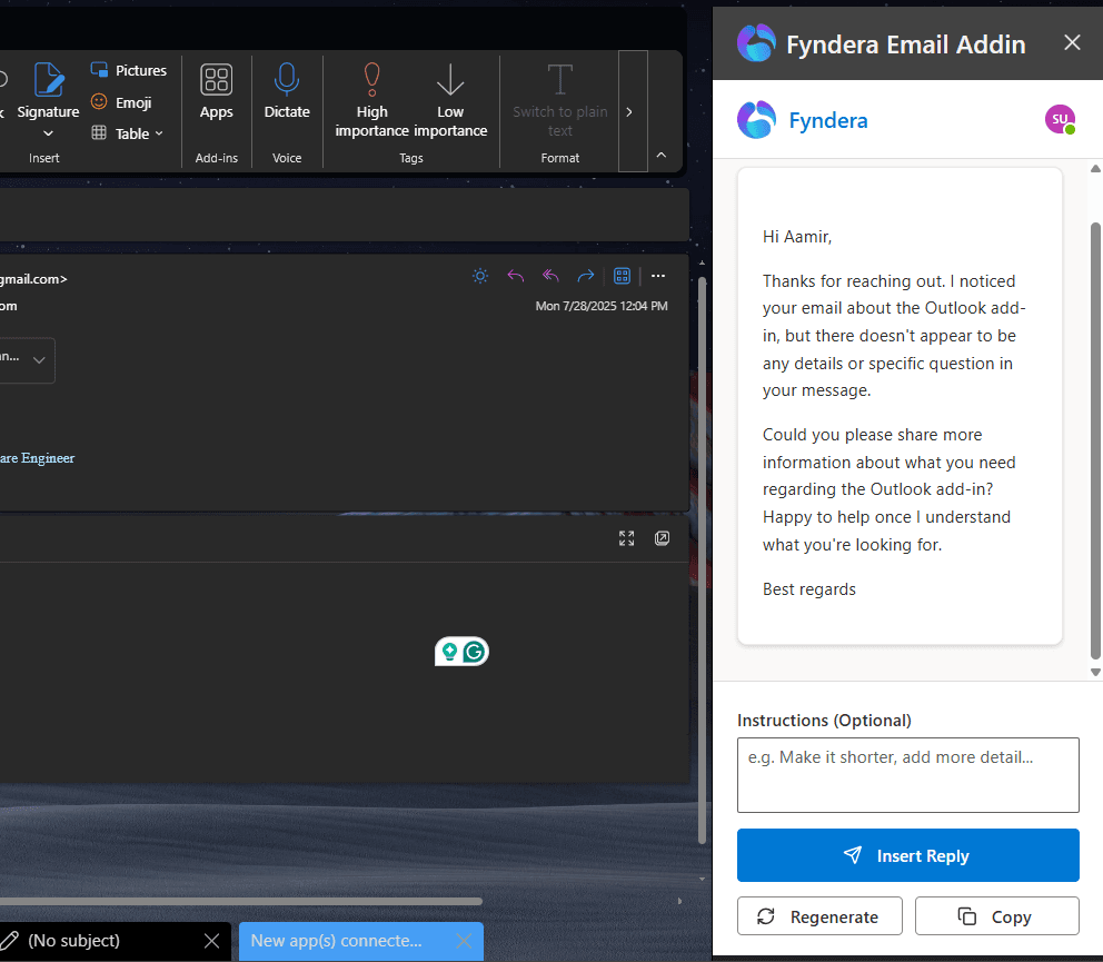 Fyendra Outlook Reply Addin screenshot 4