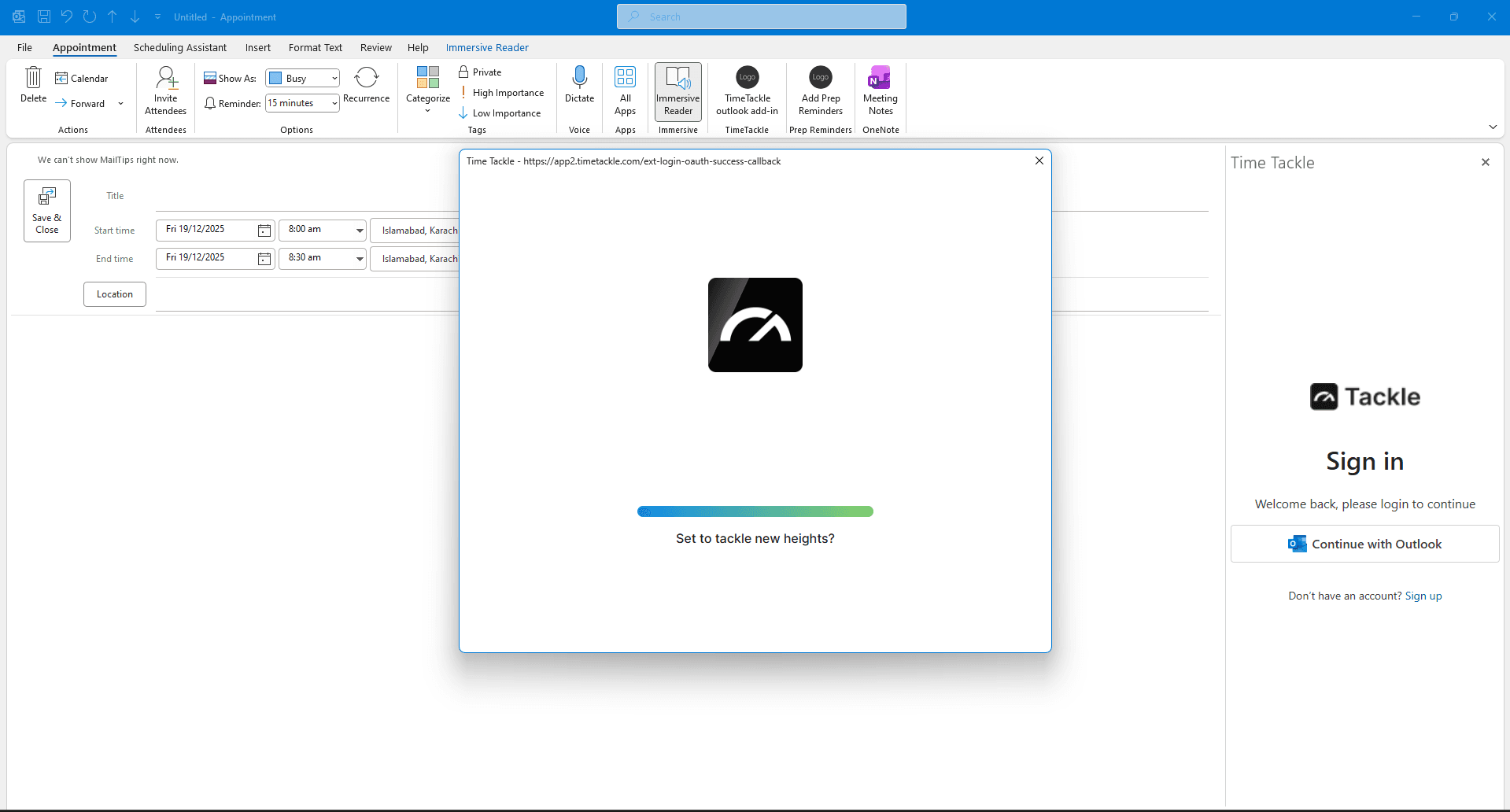 Timetackle — Outlook Add-in