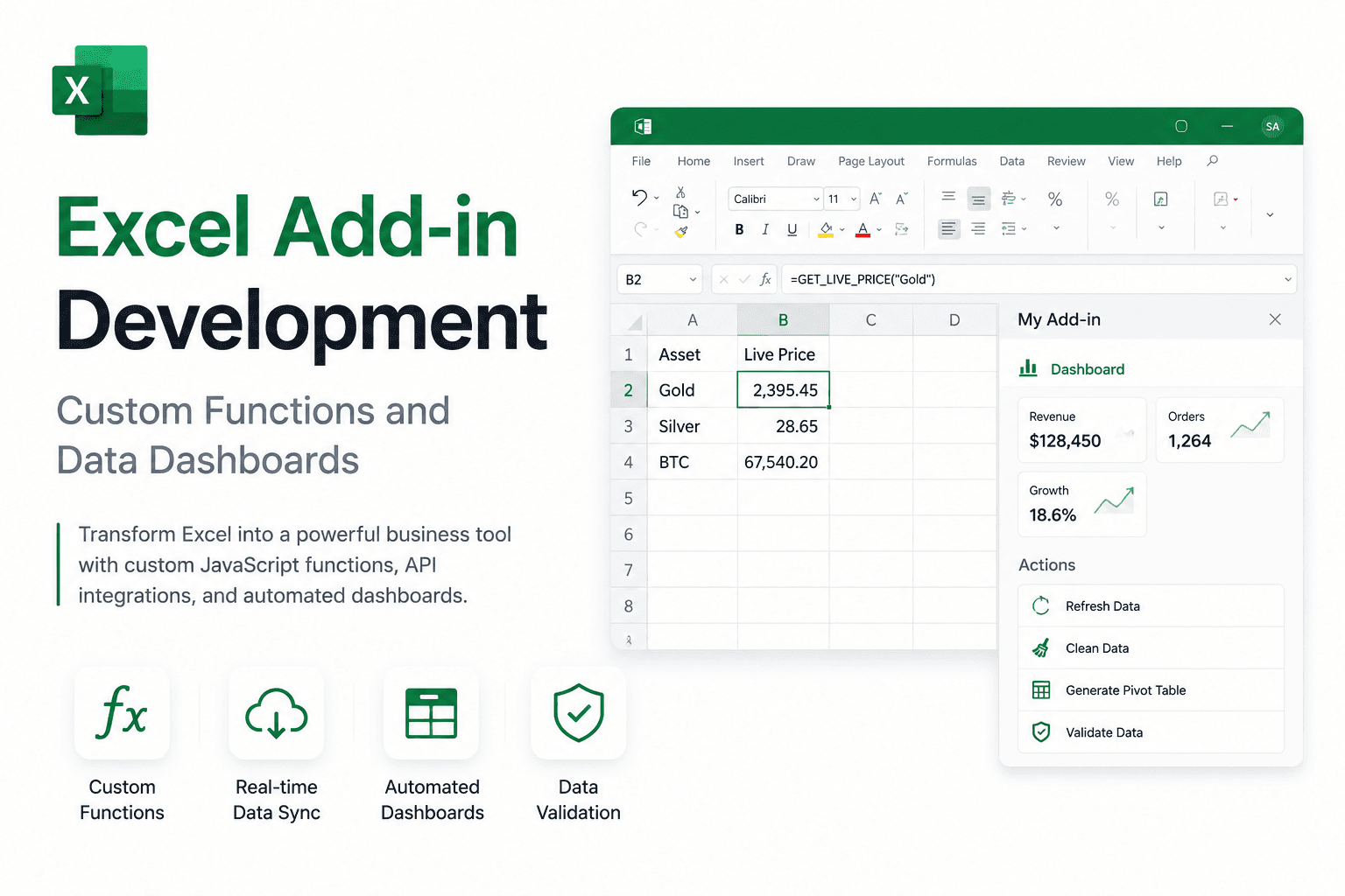 Advanced Excel Add-in Development: Custom Functions & Live Data BI