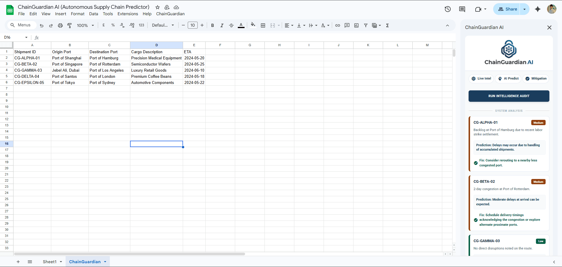 Chaingurdien — Google Sheets Add-on