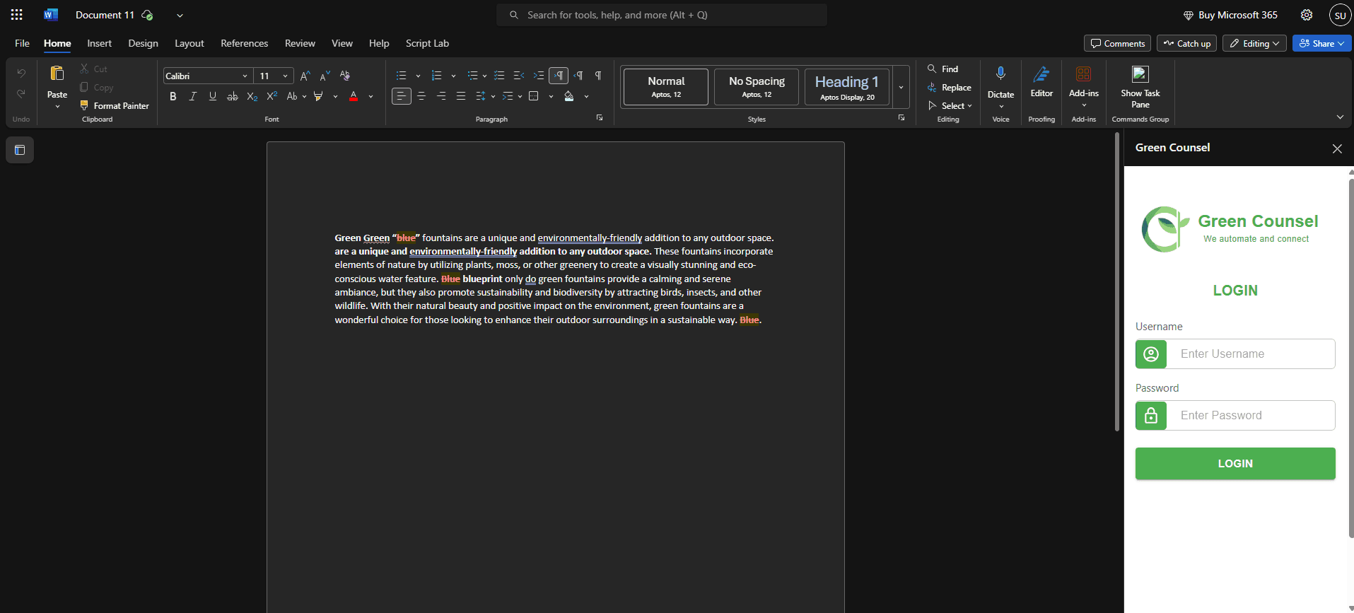 Greenconsole — Word Add-in