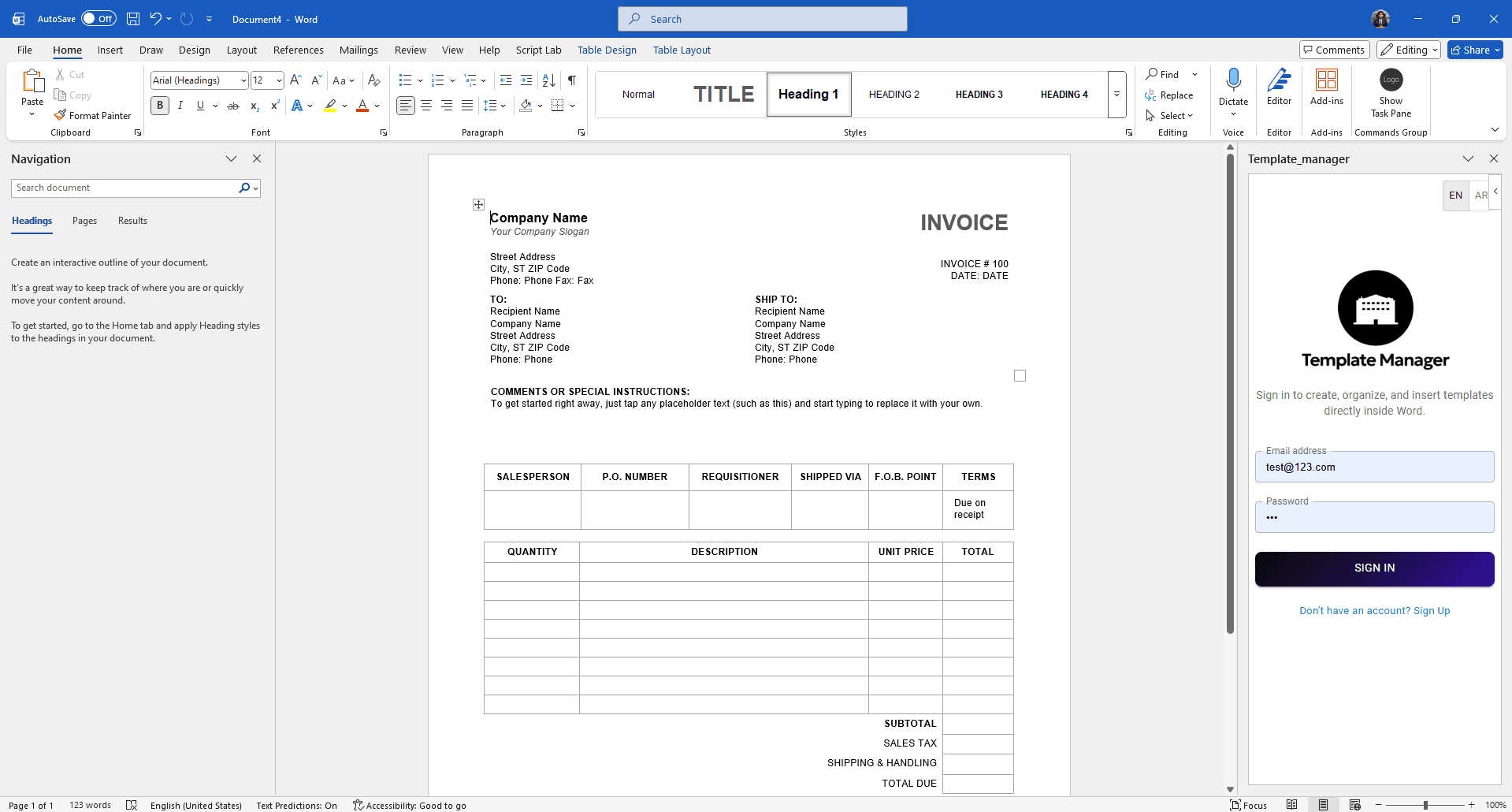 Tamplate — Word Add-in