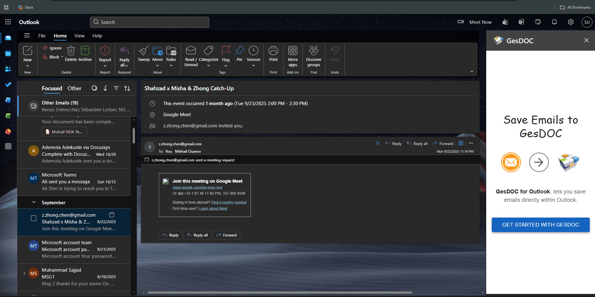 Gesdoc Outlook Addin screenshot 2