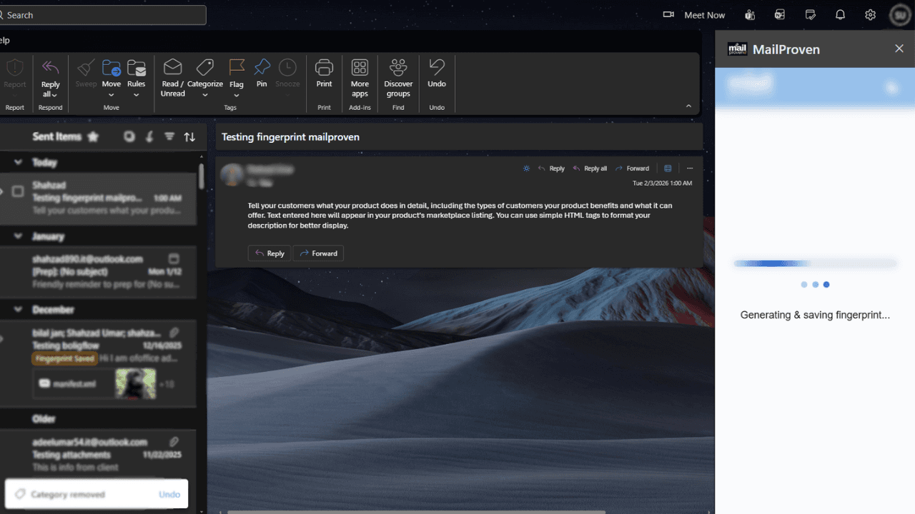 Mailproven Outlook Addon screenshot 2