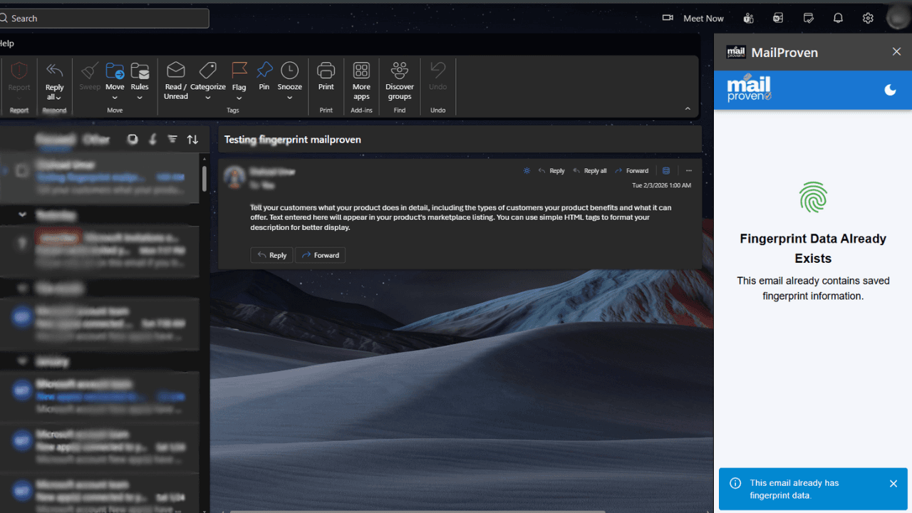 Mailproven Outlook Addon screenshot 3