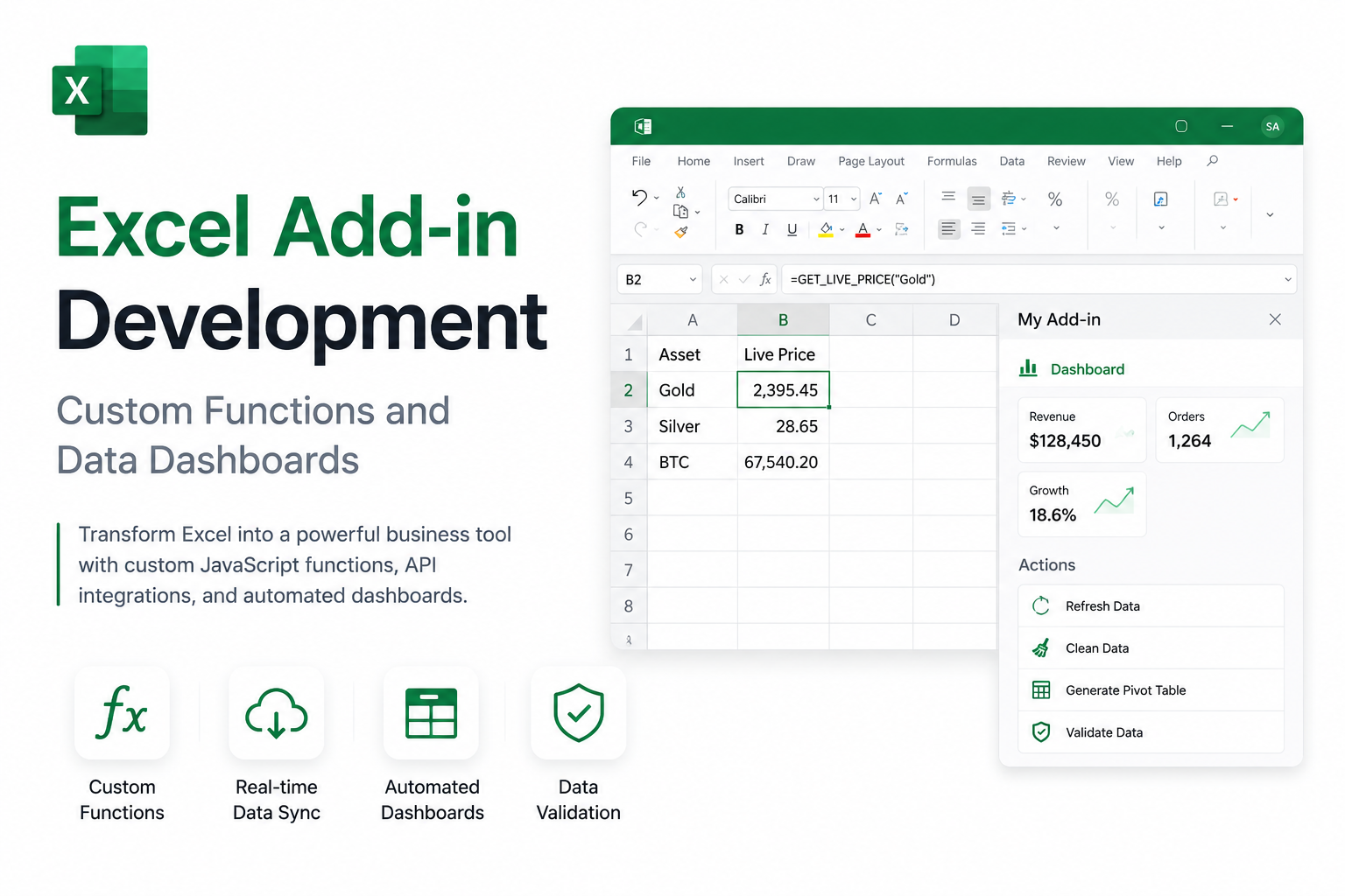 Advanced Excel Add-in Development: Custom Functions & Live Data BI